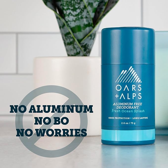 Oars + Alps Aluminum Free Deodorant for Men | Long Lasting Odor Protection Clear &amp Free of White Residue Anti-Chafing Smooth Glide Dermatologist Tested Fresh Ocean Splash 2pk 2.6oz