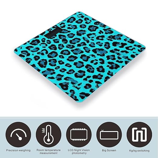 Digital Bathroom Weighing Scale Energy Saving Scale Smart Scale for Body Weight Cheetah Blue and Black Leopard Print