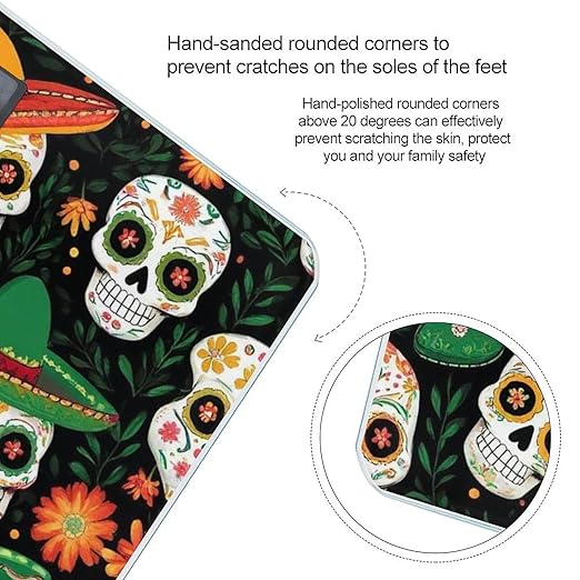 Men's Smart Scale for Body Weight Digital Bathroom Weighing Scale Automatic Switch Energy Saving Scale Mexican Hat Twigs Flowers Day Dead Sugar Skulls