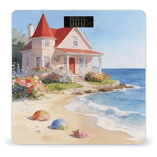 Beach House Weight ScaleClear LED Display Bathroom Digital Weighing ScaleTempered Glass Digital Bathroom Scale for Body Weight Capacity Up to 400 Lbs