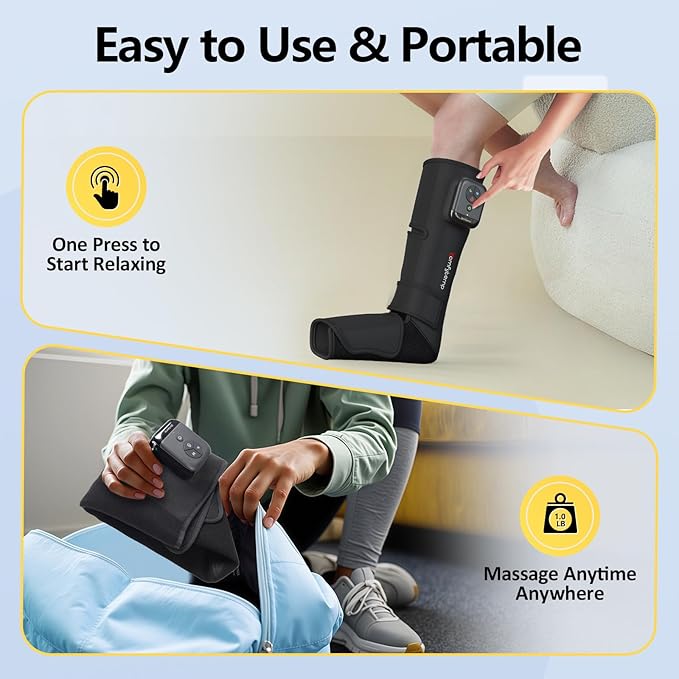 Comfytemp Air Compression Therapy Device K1011 Cordless Leg Massager for Circulation and Pain Relief Portable Foot and Calf Massage Boot Ideal for Dad Men Mom Women Seniors (1 Pack)