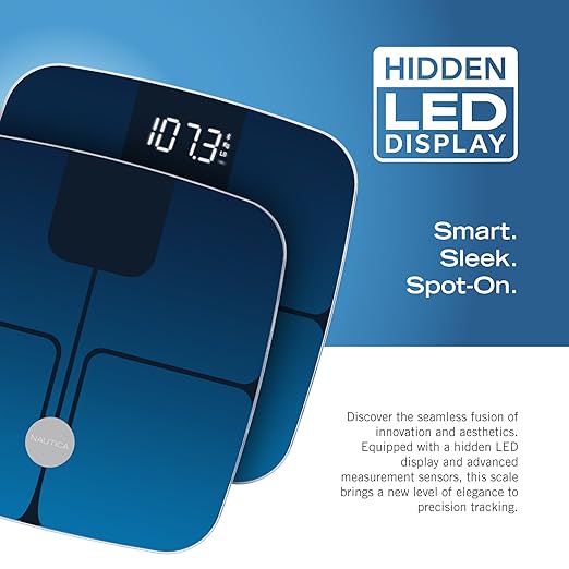Nautica Body Tracker Digital Bathroom Scale Bluetooth-Enabled Smart Scale with BMI Body Fat Muscle Mass Tracking &amp More Syncs with Smartphone App for Body Composition Tracking 440 Lbs.