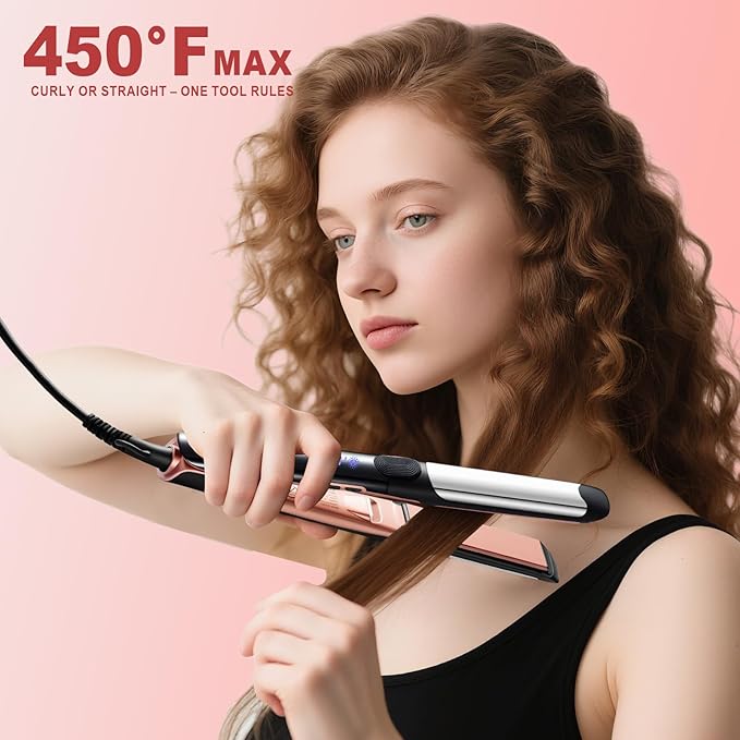 SOKANY Flat Iron Hair Straightener Titanium Curler 2 in 1 Dual Voltage Smart 3D Ceramic Floating Plates Ionic Straightener 8 Temps Settings Fast Heating &amp Heat Protection