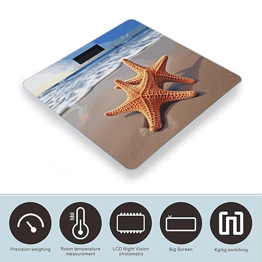 Starfish on The Beach Bathroom Scale for Body Weight Bathroom Weighing Scale with Backlit LCD Display Highly Accurate Measures Weight Up to 180kg