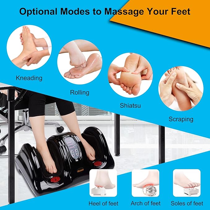 H&ampB Luxuries Shiatsu Foot Massager Machine with Remote Controller Kneading and Rolling Home Massagers for Feet Ankle Calf Leg Ideal for Men Women Father Mom Parents and The Elderly Black