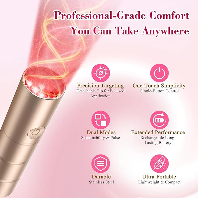 Handheld Red Light Therapy for Skin Appearance for Muscle Relaxation Joint Comfort and Wellness for Knee Portable 660nm 810nm 850nm 940nm Infrared Light with Dual Modes and Detachable Tip