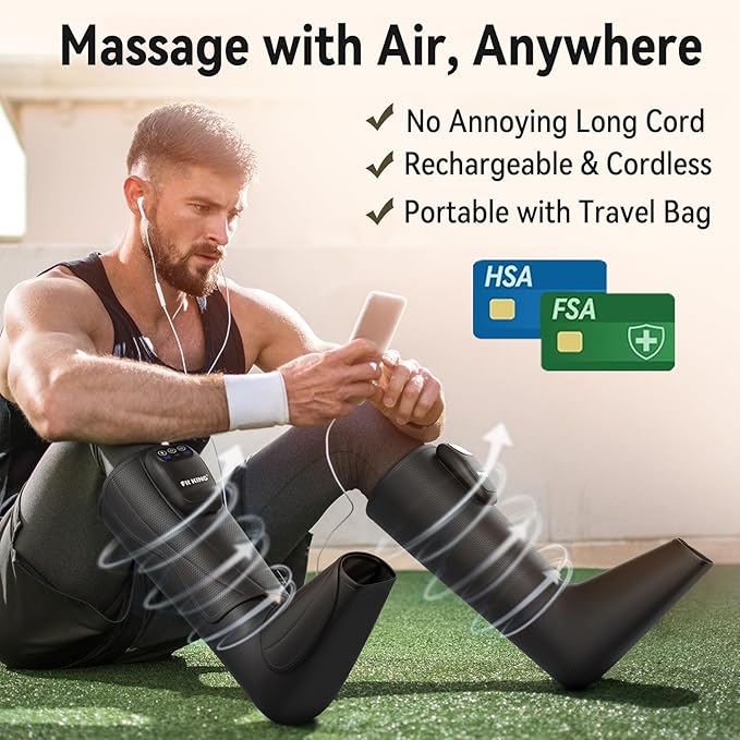 FIT KING Cordless Foot and Leg Massager Rechargeable Foot and Calf Massage Boots Portable Compression Boot for Circulation Pain Relief Recovery After Training Healthy Travel Gift