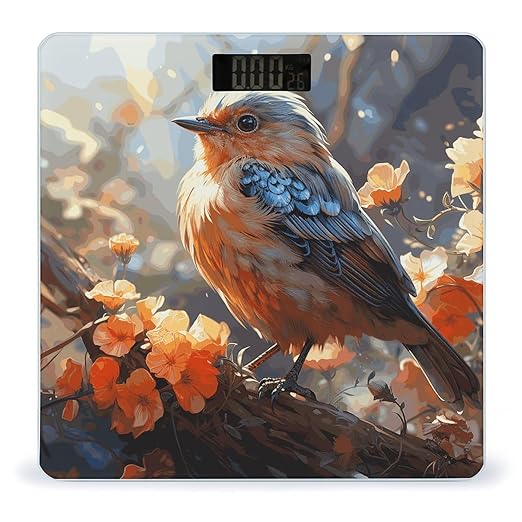Flowers and Birds Digital Bathroom Scale for Body Weight with High Precision Digital Weighing Scale with BMI Clear LCD Display and Step-On Measures Weight Up to 180kg