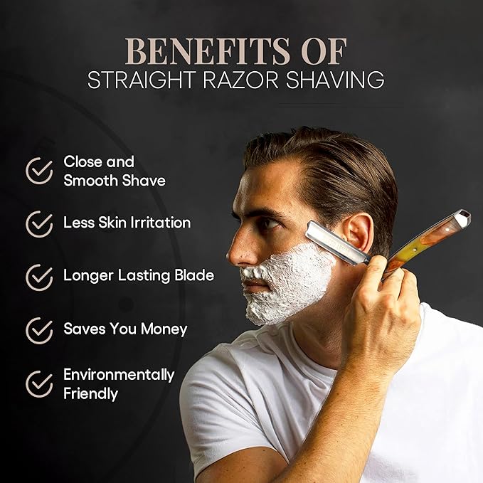 Naked Armor Professional Straight Razor for Men - Shave Ready 7/8 Japanese Stainless Steel Barber Razor - Griflet Straight Edge Razor with Sandalwood Handle Leather Travel Case &amp Gift Box