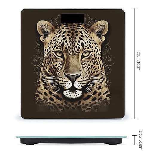 Patterned Leopard Head Digital Bathroom Scale for Body Weight Weighing Scale with Backlit LCD Display High Precision Measurements &amp Measures Weight Up to 180kg