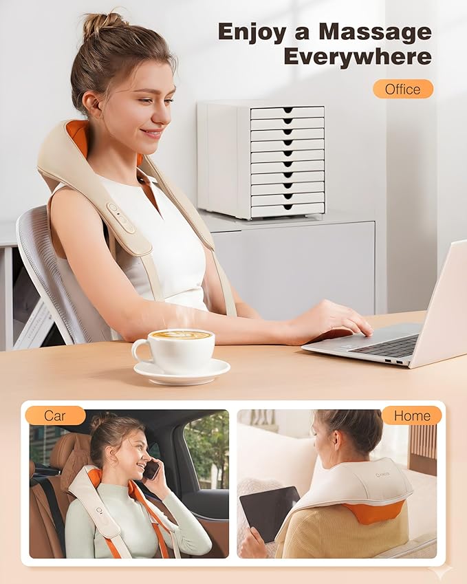 KNQZE Neck and Shoulder Massager with Heat Cordless Back and Neck Massager Upgraded Graphene Heating 4D Shiatsu Deep Kneading Massage for Shoulder Back Pain Relief (Beige)