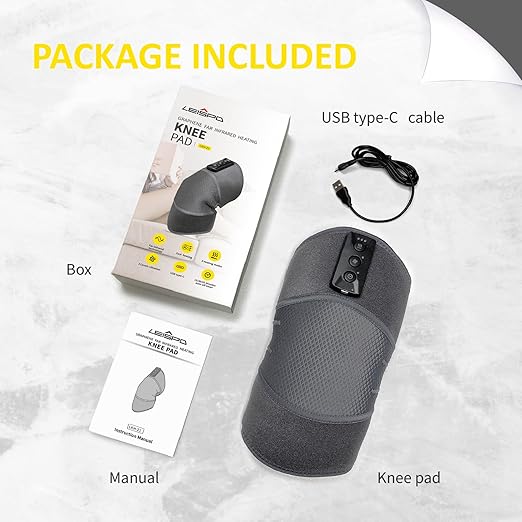 Graphene Heating Knee Pad with Vibration &amp Timer – USB Type-C Heated Knee Wrap with 3 Heat Levels &amp 2 Vibration Modes Adjustable Strap &amp Breathable Mesh for Relaxing Warmth and Comfort