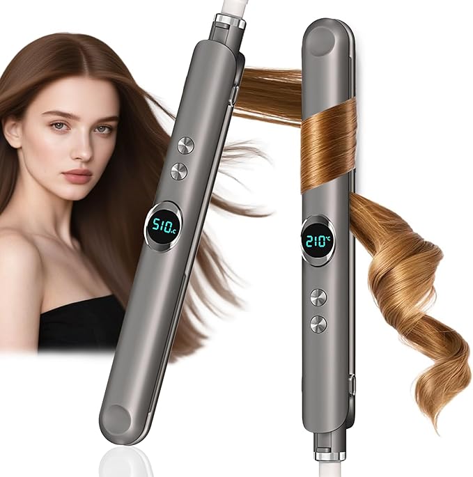 2 in 1 Hair Straightener for Women Ceramic Flat Iron with 12 Temperature Settings Fast Heating Ionic Flat Iron Hair Straightener with Intelligent Power Off for Less Frizz Shines and Smooth (Grey)
