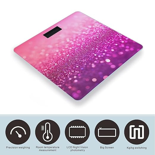 Men's Fashion Automatic Switch Digital Bathroom Weighing Scale Smart Scale Pink Glitter Pattern