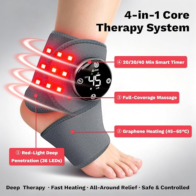 Large Fit Pro Foot Massager – Red-Light Therapy 5-Level Graphene Heating 6 Modes × 3 Intensities Waterproof Inner Liner &amp 90-Min Rechargeable BatteryMulti-Area Use for Ankle Knee Back Neck
