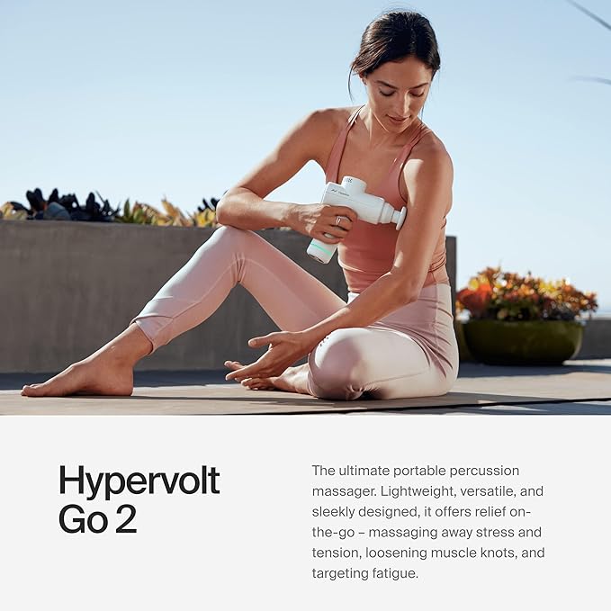 Hyperice Hypervolt Go 2 - Arctic Grey - Featuring Quiet Glide Technology - Handheld Percussion Massage Gun - 3 Speeds 2 Interchangeable Heads - Helps Relieve Sore Muscles and Stiffness