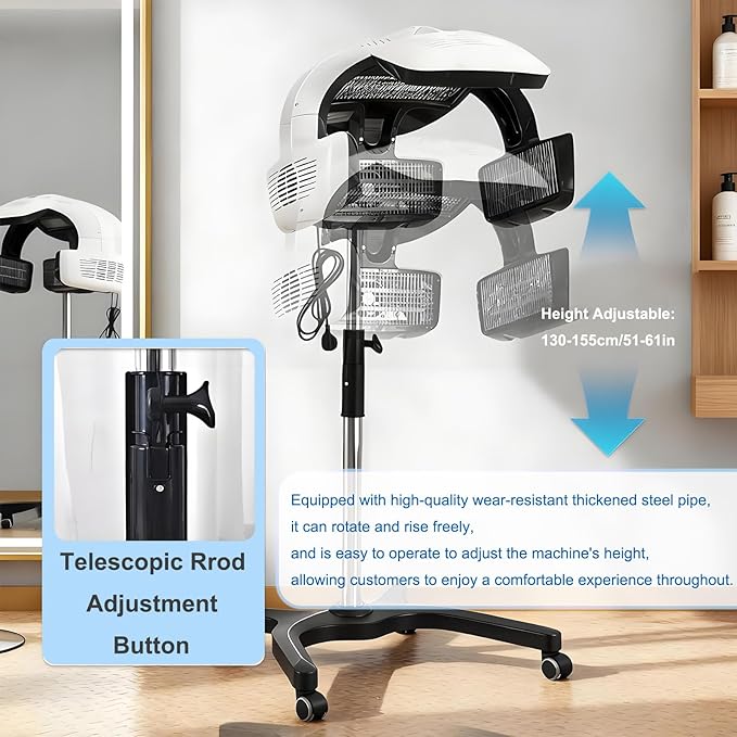 Professional Hair Dryer Freestanding Hair Salon Steamer Hair Color Processor with Wheels Base and LCD Display Professional Equipment for Hair Salon 110V