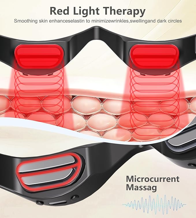 Under-Eye Red Light Therapy Glasses Rechargeable Therapy Device Microcurrent Eye Massager Eyes Bag Remover for Dark Circles Eye Bags &amp Wrinkles