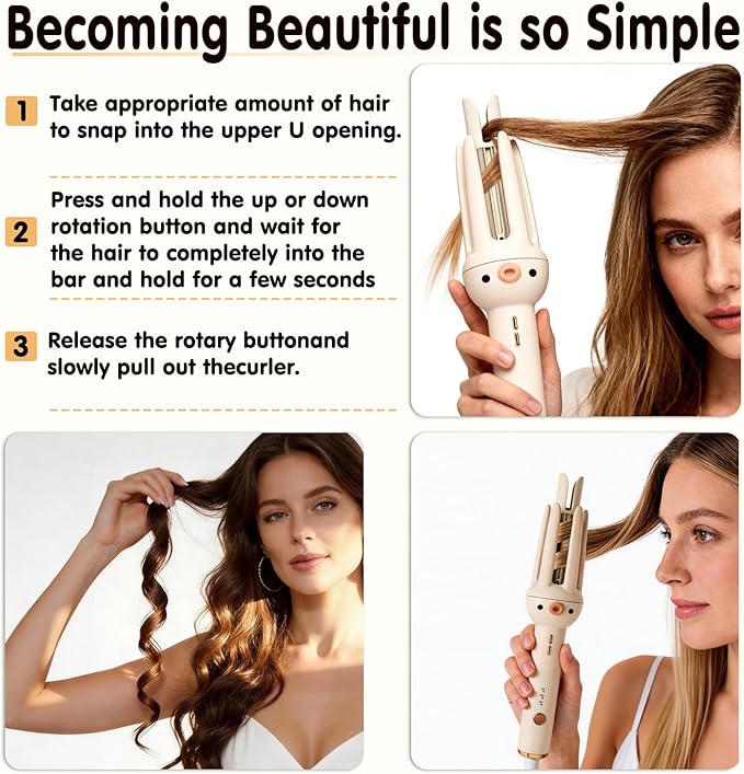 Automatic Hair Curler Rotating Curling Iron 3 Temperature Settings for All Hair Types 10s Fast Heating 20s Hold Hair Crimper Tool with Comb &amp Clips Lightweight Travel Curling Wand