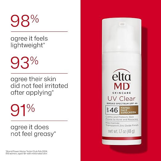 EltaMD UV Clear Tinted Face Sunscreen SPF 46 Oil Free Sunscreen for Sensitive Skin with Zinc Oxide Dermatologist Recommended