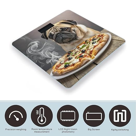 Pug Pizza Scale for Body Weight Digital Bathroom Scale Toughened Glass High Precision Scales for Body Weight with Large LCD Backlight Display Weight Scales