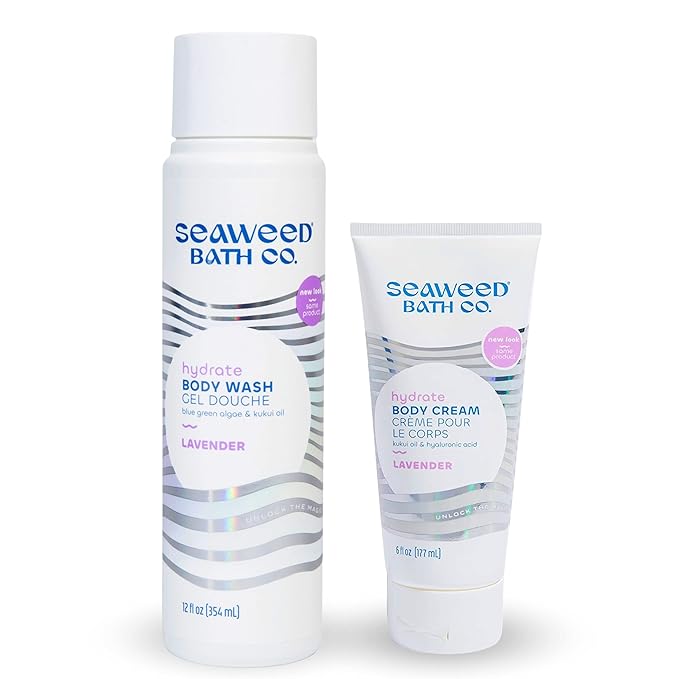 Seaweed Bath Co. Body Wash and Body Cream Duo 12 Ounce 6 Ounce Lavender Scent Sustainably Harvested Seaweed