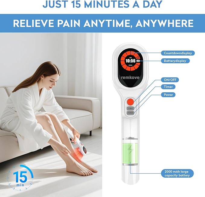 Cold Light Therapy Device – Portable Red Laser for Pain Relief | Infrared &amp Red Light Therapy Wand Targets Joints Muscles Back Knees(6x808nm +15x650nm)
