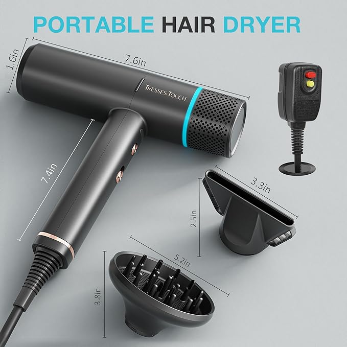 Hair Dryer with Diffuser Blow Dryer High-Speed Ionic BlowDryer Powerful 1600 Watt Motor for Fast Drying and Straight &amp Wavy Hair Low Noise Lightweight Professional Hairdryer for Home Salon