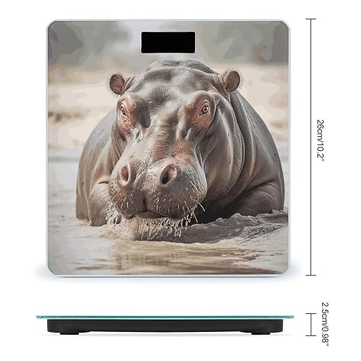 Hippopotamus in Water Scale for Body Weight Precision Bathroom Weighing Scales with Back Lit LCD Display Sturdy Tempered Glass Body Weight Scales Digital Bathroom Scale 400lb