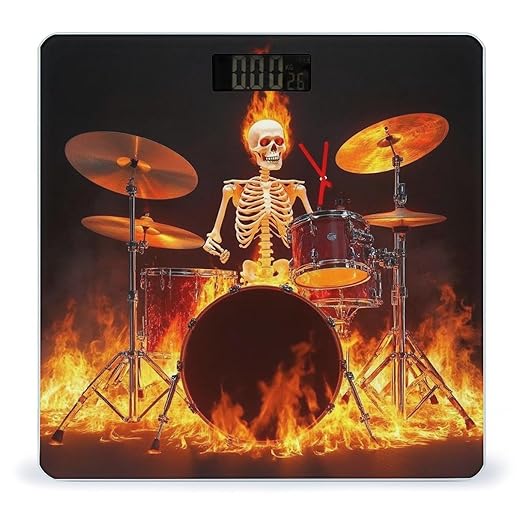Smart Scale for Body Weight Digital Bathroom Weighing Scale Energy Saving Scale Rock Drum Fire Flame Skull Skeleton
