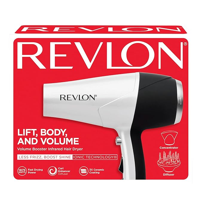 REVLON Volume BoosterHair Dryer with Curl Enhancing Diffuser | Increase VolumeDecrease Frizz and DamageFast Drying1875 Watts (White)(Pack of 6)