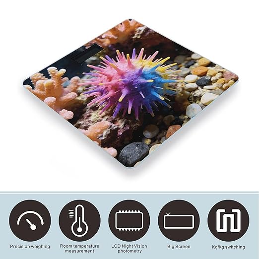 Colorful Sea Urchin Weight ScaleClear LED Display Bathroom Digital Weighing ScaleTempered Glass Digital Bathroom Scale for Body Weight Capacity Up to 400 Lbs