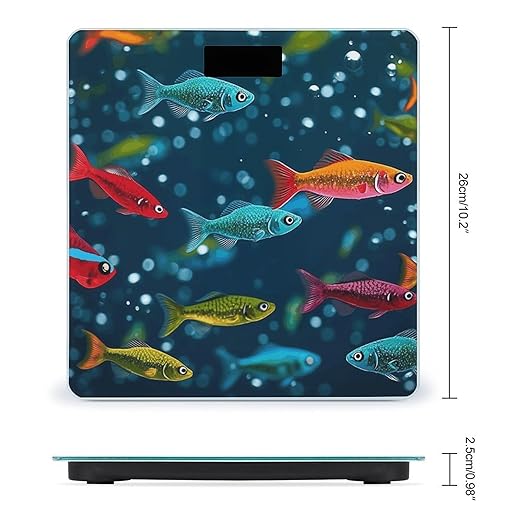 Underwater Colorful Minnows Bathroom Scale for Body Weight Bathroom Weighing Scale with Backlit LCD Display Highly Accurate Measures Weight Up to 180kg