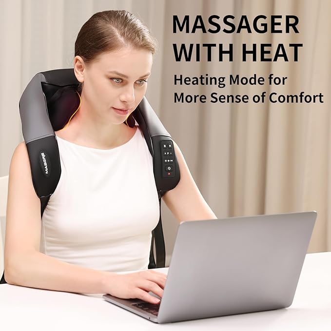 Neck Shoulder Back Massager with Heat Width Adjustable Cordless Shiatsu Heated Massager for Pain Relief Deep Tissue Brushless Motor 6D Kneading Massage Gifts for Women Men Mom Dad Birthday Christmas