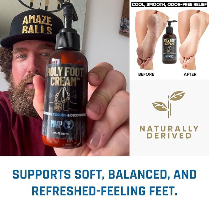 Derm Dude Below-the-Belt Grooming Bundle | Happy Sack Ball Deodorant 2oz (Coconut Rush Scents) + Holy Foot Cream 4oz (MVP Scents) | Odor Control &amp Moisture for Feet &amp Groin