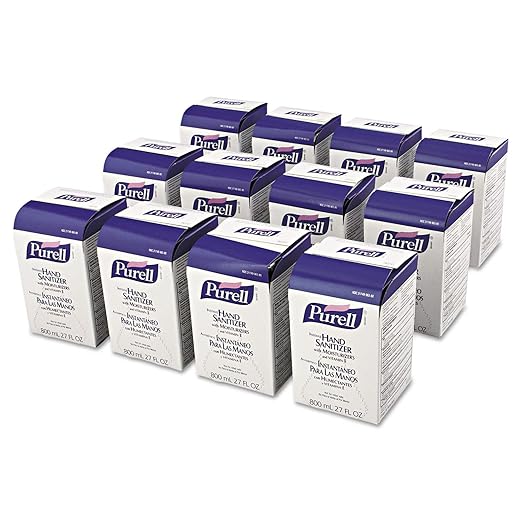PURELL Advanced Hand Sanitizer Gel 800 mL Hand Sanitizer Gel Refill for GOJO 800 Series Bag-in-Box Push-Style Dispenser (Pack of 12) – 9657-12Clear