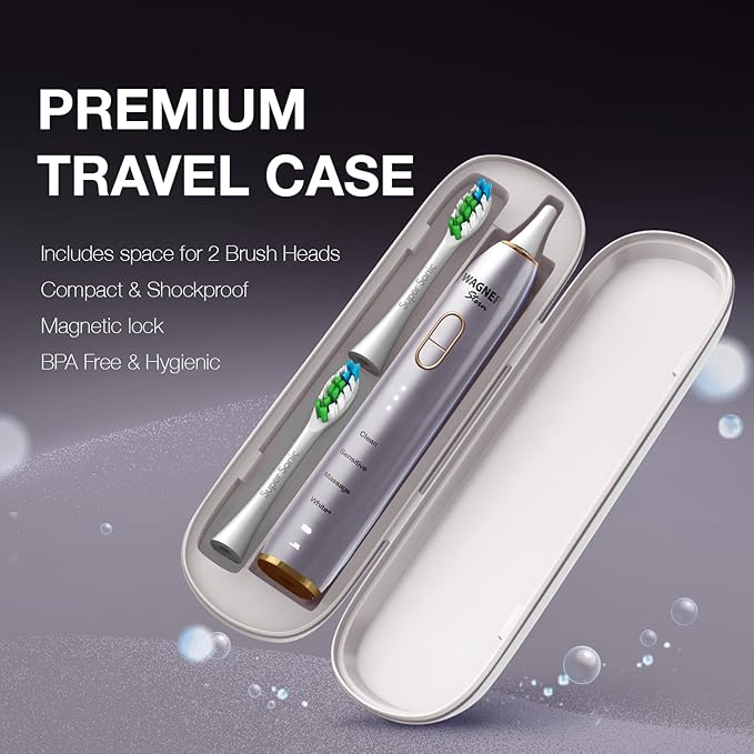 Wagner Stern IntelliBrush Series Whitening Electric Toothbrush with Pressure Sensor. Offers 4 Brushing Modes 3 intensities 8 Soft Brush Heads and a Luxury Travel case.