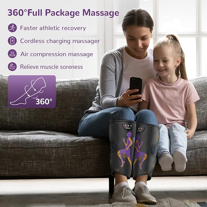 QUINEAR Rechargeable Leg Massager for Circulation and Pain Relief Cordless Air Leg Compression System Calf Massager Gift for Mom Dad Women Men FSA-HSA-Eligible