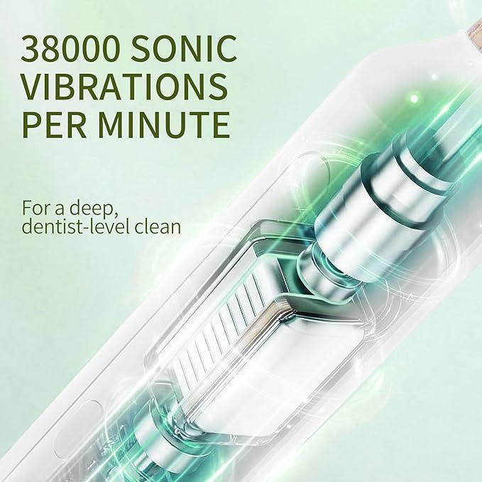 Bamboo Electric Toothbrush丨Rechargeable Electric Toothbrush with 4 Bamboo Heads Soft Castor Oil Bristles5 Moedes&amp3 Intensities 45 Days Battery Life IPX7 Waterproof-White