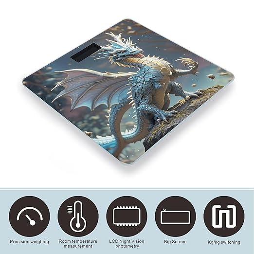 Fantasy Style Dragon Bathroom Scale for Body Weight Bathroom Weighing Scales with Back Lit LED Display Sturdy Tempered Glass Body Weight Bathroom Scale 400lb Weighing