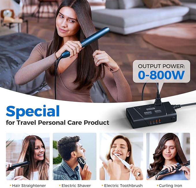 DOACE 800W Pure Sine Wave Voltage Converter US to Europe- 220V to 110V Converter for European Travel No Limitation Step Down Transformer w/ 35W PD for Hair Straightener Curler CPAP Laptop Cell Phone