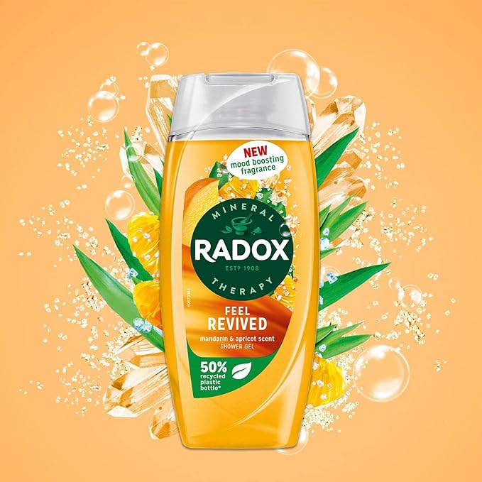 Radox Mineral Therapy Feel Revived Shower Gel with Mandarin &amp Apricot Scent - 225ml (Pack of 3)