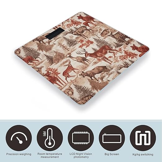 Animal Wilderness Bear Deer Weight Scale Large Bathroom Scales Digital Weight with Bright LED Display Non Slip Automatic Weighing Scale Fashion Weighing Machine for Body