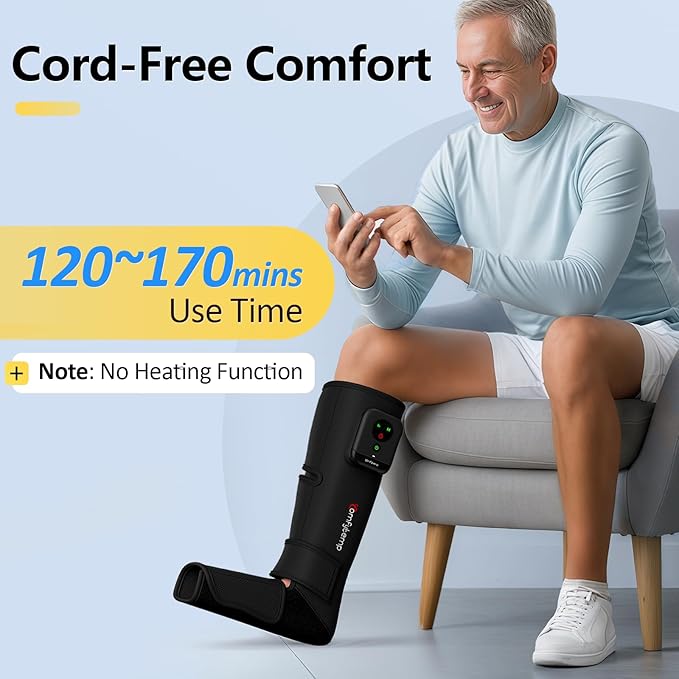Comfytemp Air Compression Therapy Device K1011 Cordless Leg Massager for Circulation and Pain Relief Portable Foot and Calf Massage Boot Christmas Gift for Dad Men Mom Women Seniors (1 Pack)