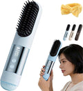 2026 Portable Straightener Brush for Short HairShort Hair Styling ToolsUSB Rechargeable Portable Wireless Hair Straightening Brush3 Heat Settings &amp Led Screen for Travel (Blue)