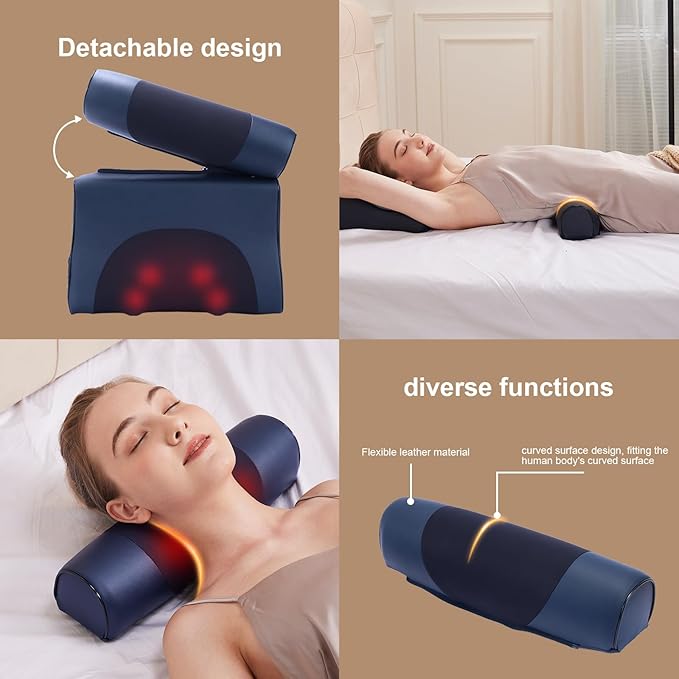 Cornfair's Shiatsu Neck and Back Massager with Heating - 4D Kneading Nodes 3 Modes 3 Speeds - Cordless Electric Massage Pillow for Full Body Relaxation at Home Office - Great Holiday Gift