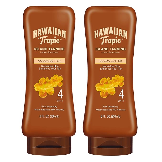 Hawaiian Tropic Island Tanning Lotion Sunscreen SPF 4 Twin Pack and Tanning Oil Spray Sunscreen SPF 6