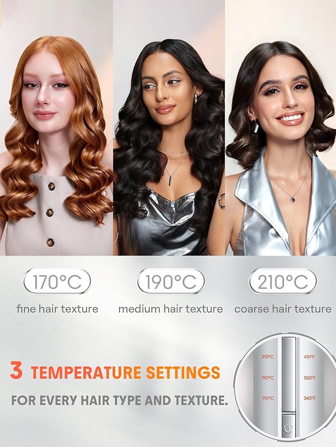SHEGLAM Automatic Curling Iron 1 inch with 3 Temperatures Fast Heating 2-Way Rotation Automatic Shut-Off Anti-Scald Anti-Tangle Rotating for Hair Styling