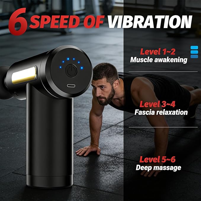 Mini Massage Gun Deep Tissue with 5 Attachments - Portable Percussion Massager USB-C Rechargeable Travel Size Muscle Massage Gun Set for Athletes Neck Feet Pain Relief (Red + Black)