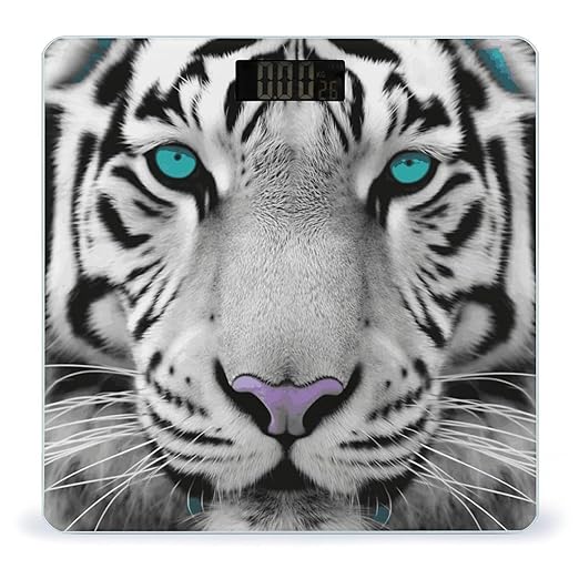 Tiger with Teal Eyes Scale with LCD Easy-to-Read Anti-Slip Weight Digital Bathroom Scale Precision Weighing Scales Sturdy Tempered Glass Body Weight Scales for Daily Use